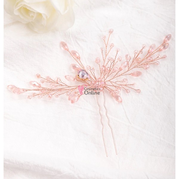 Ac metalic pentru par ACM003AA  Rose Gold cu cristale din sticla